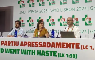 Padre Nuno Amador, Carmo Dinis e Jorge Messias na coletiva de imprensa