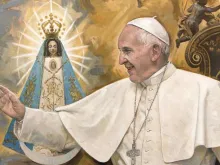 Papa Francisco com Nossa Senhora de Luján. Autor do quadro: Raúl Berzosa