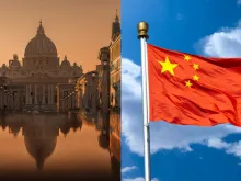 Basílica de São Pedro no Vaticano e bandeira da China