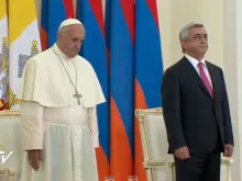 Papa Francisco no palácio presidencial de Yerevaz na Armênia. Captura Youtube