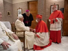 O Papa Francisco e os novos Cardeais visitam o Bento XVI. Crédito: Vatican Media