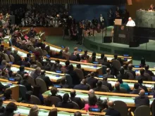 Papa Francisco no Salão da Assembleia Geral das Nações Unidas.