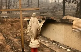 A imagem de Nossa Senhora intacta após o incêndio