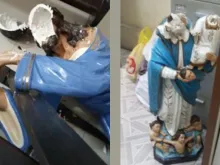 Imagens destruídas na Catedral de São João Batista. Fotos: Arquidiocese de Niterói