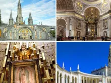 Santuários e Basílicas dedicados a Nossa Senhora de Lourdes, Guadalupe, Fátima e San Pedro. Crédito: Dennis Jarvis (CC BY-SA 2.0); Tomaszp (CC BY-SA 3.0); sjacktw2007 e Xosema (CC BY-SA 4.0).