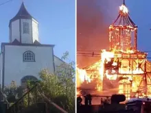 Incêndio igreja de São Francisco em janeiro de 2020. Crédito: Diocese de Ancud. 