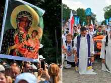 Virgem de Częstochowa e peregrinos em caminho ao santuário mariano de Jasna Góra