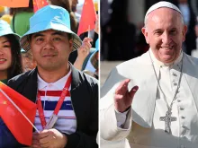 Peregrinos chineses e o Papa Francisco.