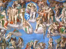 Parte do afresco do Juízo Final de Michelangelo, na Capela Sistina.