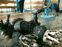 A imagem queimada da Virgem da Candelária, no Chile. Foto Bispado de Copiapó