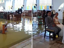 Casamento de Jefferson e Jobel de los Angeles em um templo inundado das Filipinas