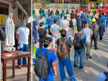 Os médicos e profissionais de saúde em oração na manhã de ontem em Lima Norte. Fotos cedidas pelo Dr. Juan Ortiz Fernández