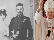 Karol Wojtyla e a sua esposa Emilia de Kaczorowski (esquerda) e São João Paulo II (direita