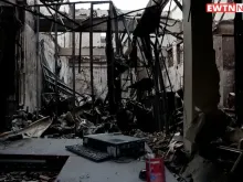 O tribunal de Tuluá em escombros após o incêndio de 25 de maio. Crédito: EWTN News