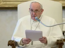 O Papa Francisco expõe sua catequese.