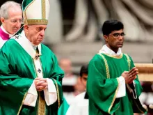 O Papa Francisco durante a Missa inaugural do Sínodo da Amazônia.