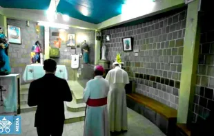 Papa Francisco reza diante do túmulo da beata Rasoamanarivo.