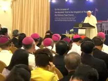 Papa Francisco em seu discurso às autoridades da Tailândia. Crédito: Captura de vídeo (Vatican Media)
