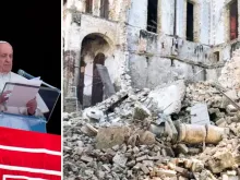 Papa Francisco durante o Ângelus. Destruição após o terremoto no Haiti.