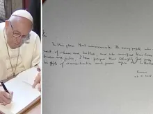 Papa Francisco escreve uma mensagem do livro de visitas do Museu da Ocupação e das Lutas pela Liberdade da Lituânia.
