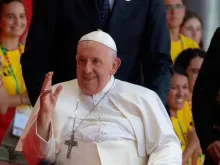 Papa Francisco no encontro com os voluntários da JMJ Lisboa 2023. - Crédito: Daniel Ibáñez 