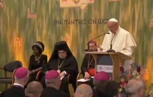 Papa no momento em que pronuncia seu discurso.