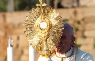 O Papa Francisco com o ostensório. Crédito: Daniel Ibáñez