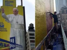 Gigantesco mural do Papa Francisco em Nova Iorque.