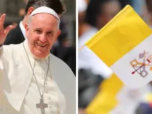 Papa Francisco e a bandeira oficial do Vaticano. Fotos: Daniel Ibáñez