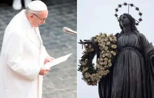 Papa Francisco e a estátua da Imaculada em Roma