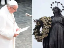 Papa Francisco e a estátua da Imaculada em Roma