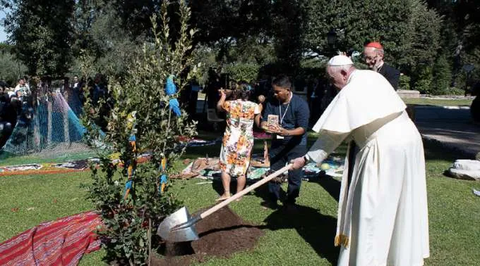 PapaFrancisco_PlantaArbol_FiestaSanFrancisco_041019_VaticanMedia.jpg ?? 