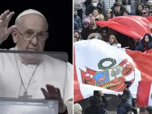 Papa Francisco e fiéis com bandeiras do Peru