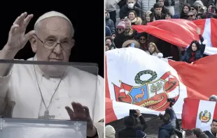 Papa Francisco e fiéis com bandeiras do Peru
