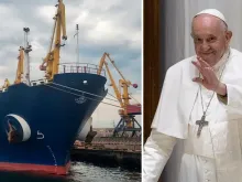 Navio com grãos que saiu do porto de Odessa, na Ucrânia, em 1º de agosto de 2022 e papa Francisco