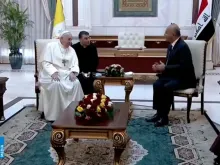 Papa Francisco e o Presidente do Iraque, Barham Ahmed Salih Qassim. Créditos: Captura Vatican Media
