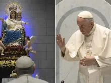 Papa Francisco reza diante de Nossa Senhora da Arábia