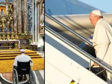 Papa Francisco na basílica de Santa Maria Maior e ao entrar em avião