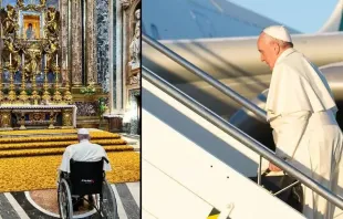 Papa Francisco na basílica de Santa Maria Maior e ao entrar em avião