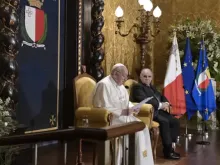 Discurso do papa às autoridades em Malta: Crédito: Vatican Media