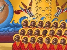 Pintura representando o martírio dos 21 cristãos coptas por Tony Rezk