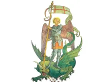 Representação de São Miguel lutando contra o diabo.