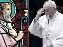 Vitral com a imagem de Santo Irineu de Lyon e o papa Francisco