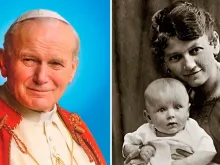 O papa João Paulo II (esq.) e o santo com sua mãe