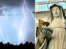 Foto ilustrativa da tempestade - Estátua de santa Escolástica no Mosteiro de Montecasino