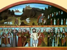   Representação dos 14 Santos Salvadores da Bavária no século XIX, restaurada por Alois Liebwein. Crédito: Domínio Público.