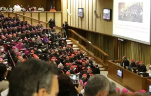 Papa Francisco na Sala do Sínodo (Vaticano). Foto Daniel Ibáñez