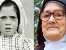Irmã Lúcia dos Santos criança (esquerda) e adulta e na vida religiosa (direita