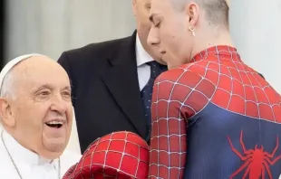O papa Francisco cumprimenta o Homem-Aranha