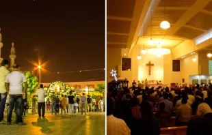 Vista do exterior e interior de St. Mary Catholic Church em Dubai 